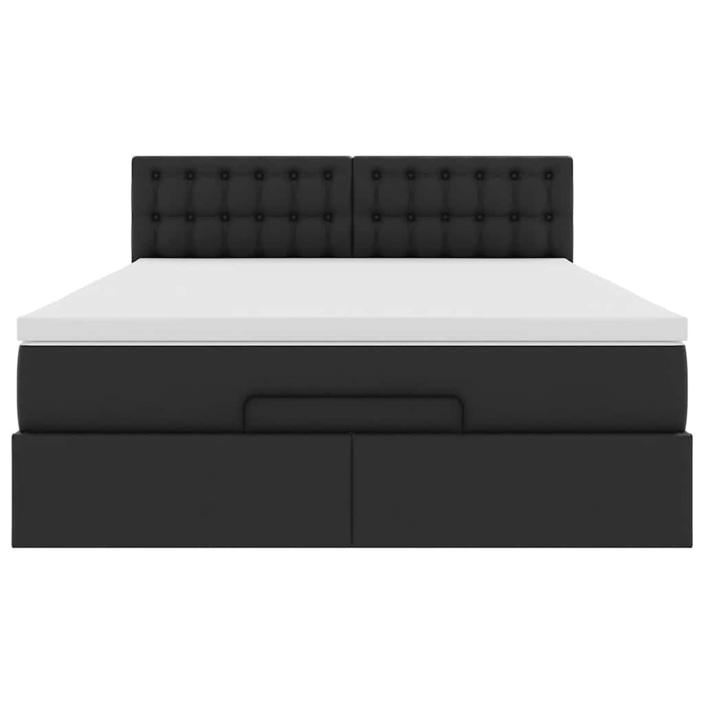 Ottoman-Bett mit Matratzen & LEDs Schwarz 140x200 cm Kunstleder