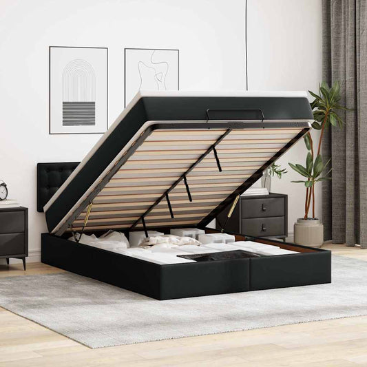 Ottoman-Bett mit Matratzen & LEDs Schwarz 140x200 cm Kunstleder