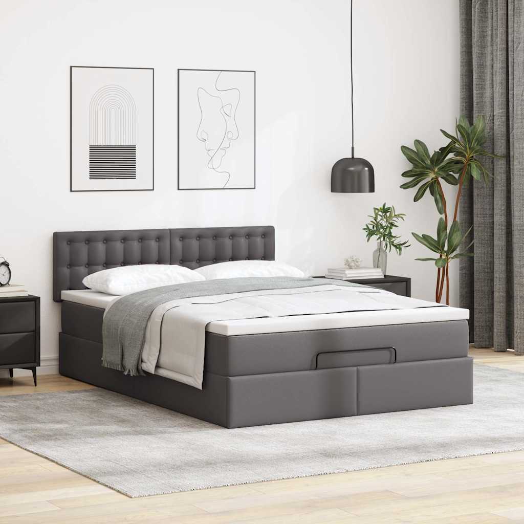 Ottoman-Bett mit Matratzen & LEDs Grau 140x200 cm Kunstleder