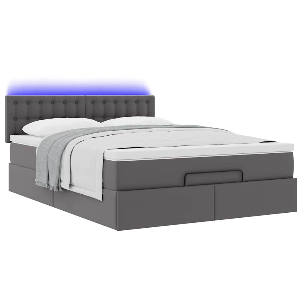 Ottoman-Bett mit Matratzen & LEDs Grau 140x200 cm Kunstleder