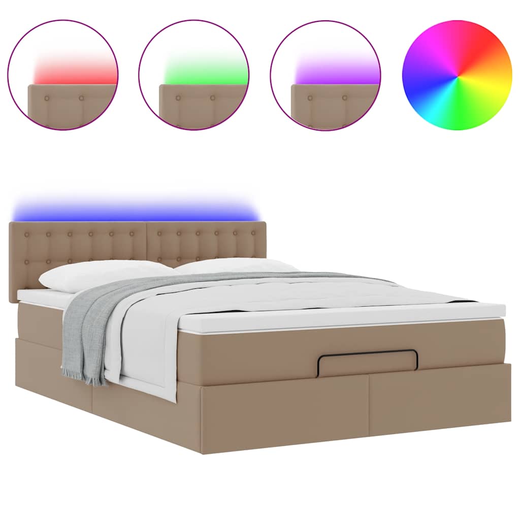 Ottoman-Bett mit Matratzen & LEDs Cappuccino-Braun 140x200cm
