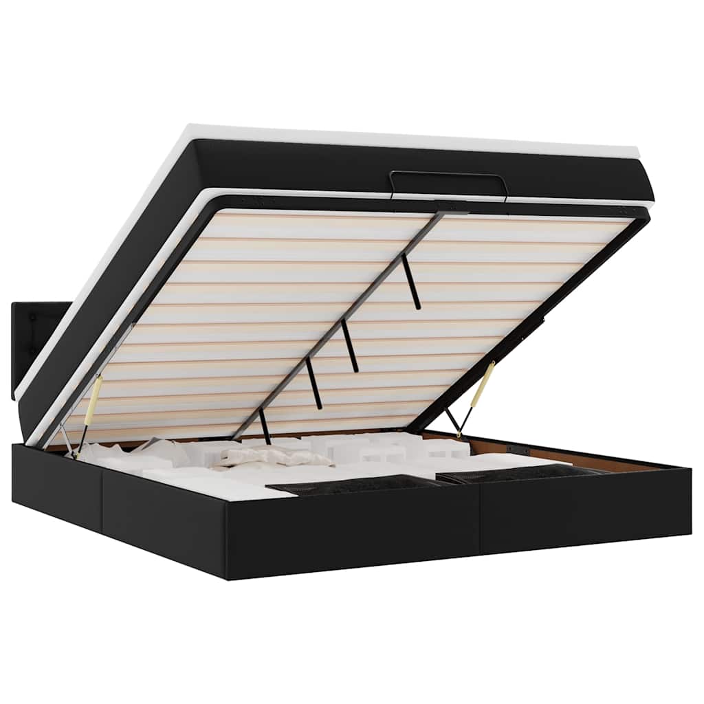 Ottoman-Bett mit Matratzen & LEDs Schwarz 160x200 cm Kunstleder