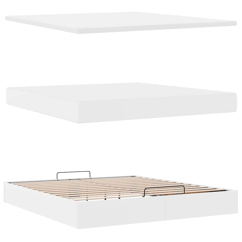 Ottoman-Bett mit Matratzen & LEDs Reinweiß 160x200cm Kunstleder