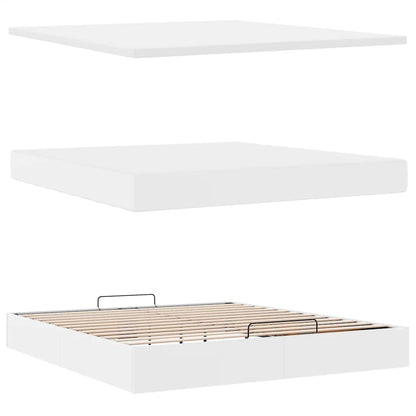 Ottoman-Bett mit Matratzen & LEDs Reinweiß 160x200cm Kunstleder