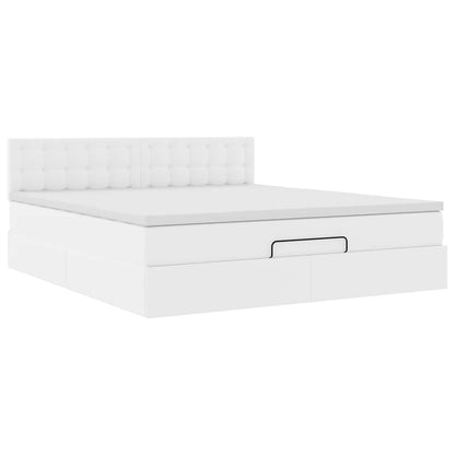 Ottoman-Bett mit Matratzen & LEDs Reinweiß 160x200cm Kunstleder