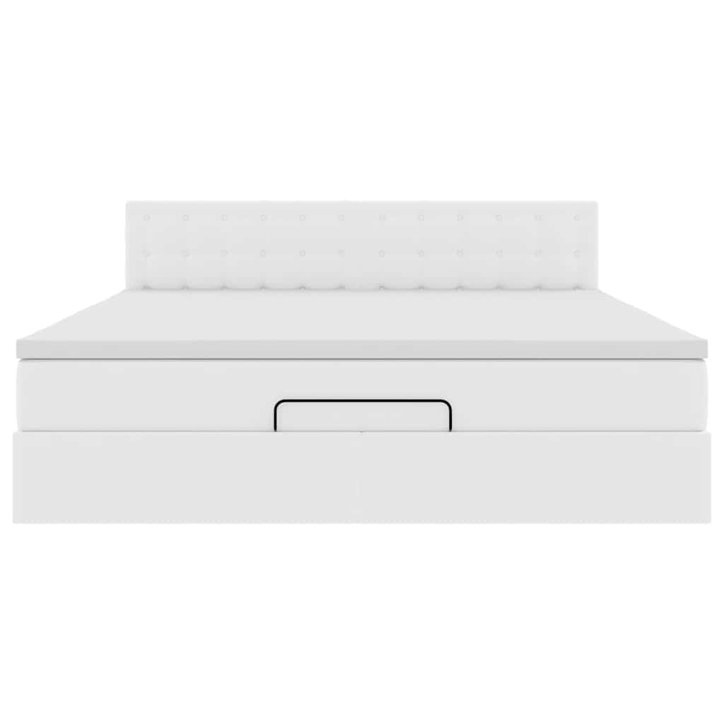 Ottoman-Bett mit Matratzen & LEDs Reinweiß 160x200cm Kunstleder