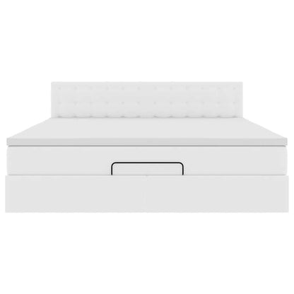 Ottoman-Bett mit Matratzen & LEDs Reinweiß 160x200cm Kunstleder