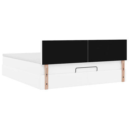 Ottoman-Bett mit Matratzen & LEDs Reinweiß 160x200cm Kunstleder