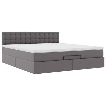 Ottoman-Bett mit Matratzen & LEDs Grau 160x200 cm Kunstleder