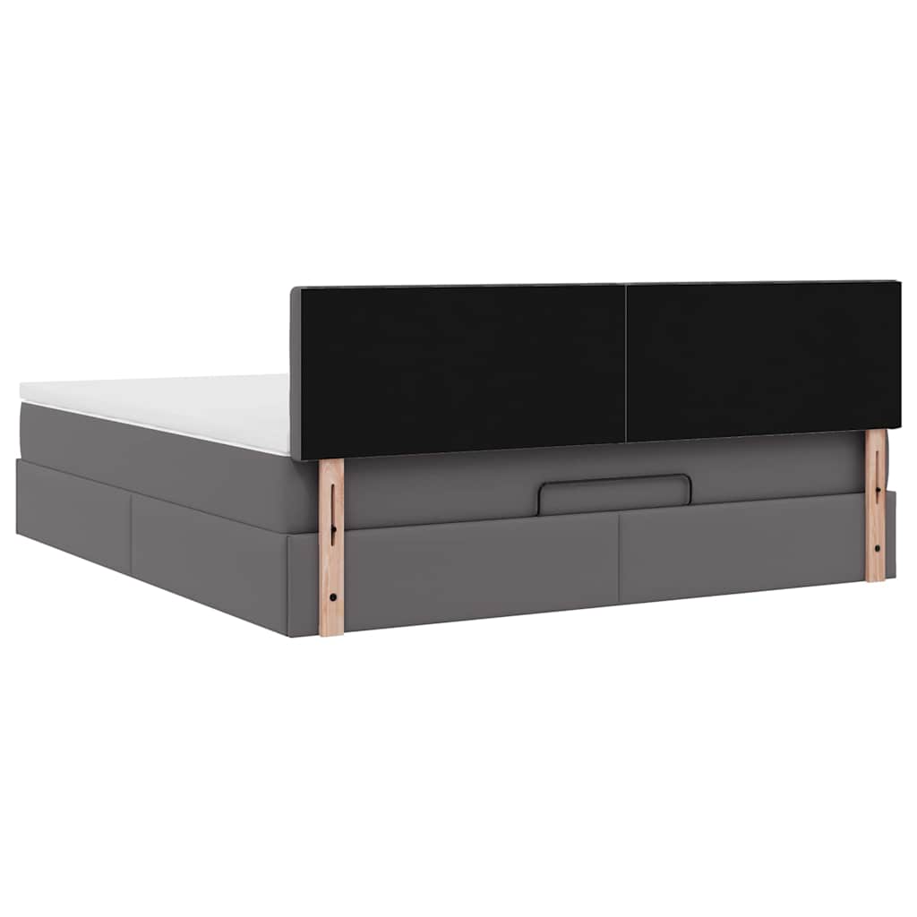 Ottoman-Bett mit Matratzen & LEDs Grau 160x200 cm Kunstleder