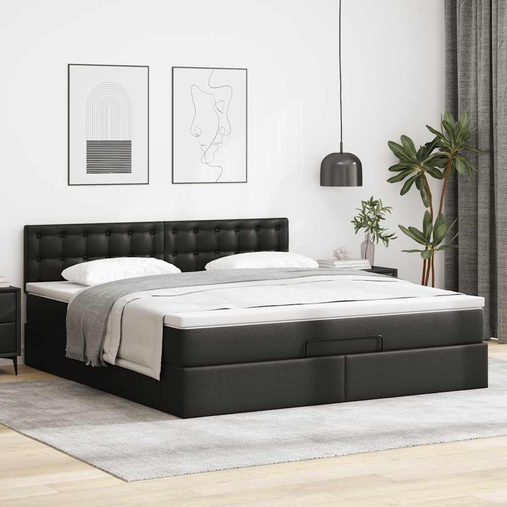 Ottoman-Bett mit Matratzen & LEDs Schwarz 180x200 cm Kunstleder