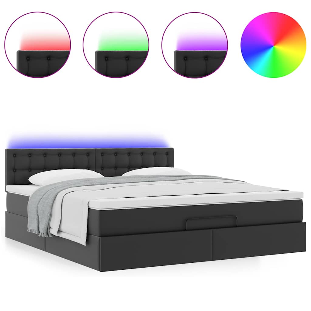 Ottoman-Bett mit Matratzen & LEDs Schwarz 180x200 cm Kunstleder