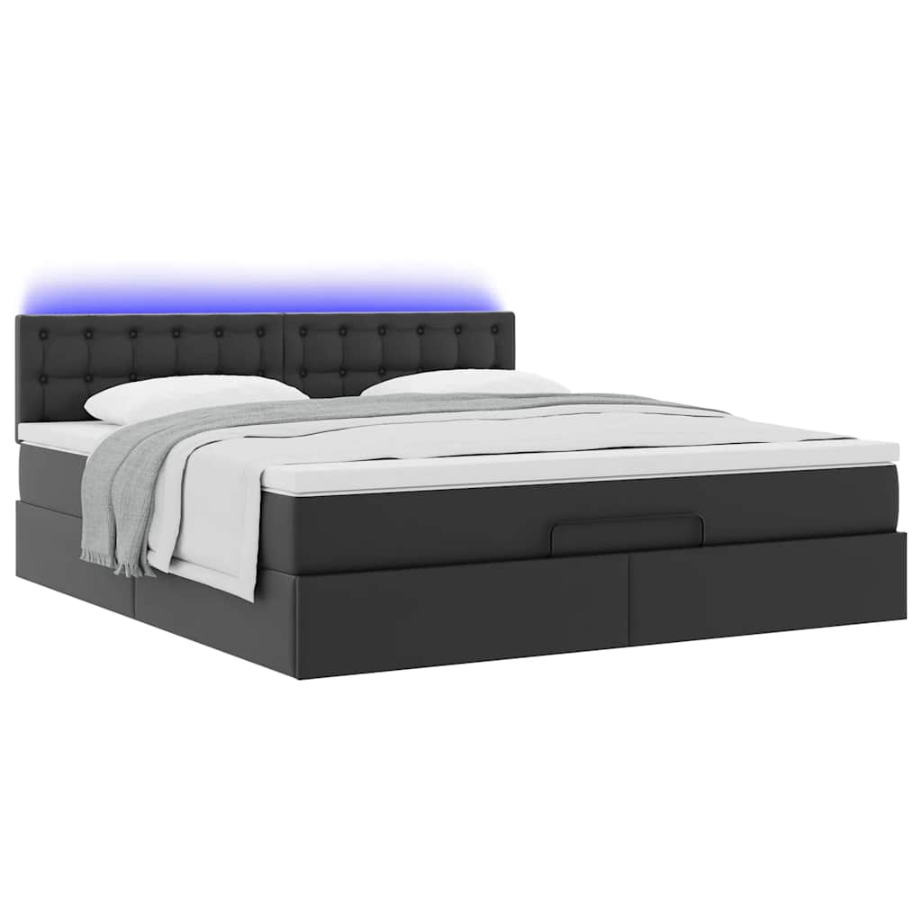 Ottoman-Bett mit Matratzen & LEDs Schwarz 180x200 cm Kunstleder