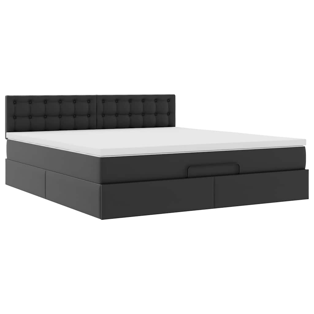 Ottoman-Bett mit Matratzen & LEDs Schwarz 180x200 cm Kunstleder