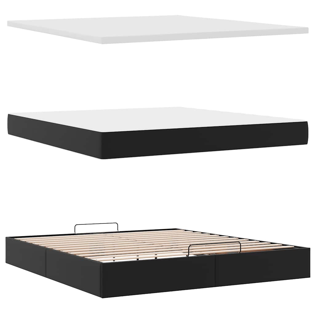 Ottoman-Bett mit Matratzen & LEDs Schwarz 180x200 cm Kunstleder