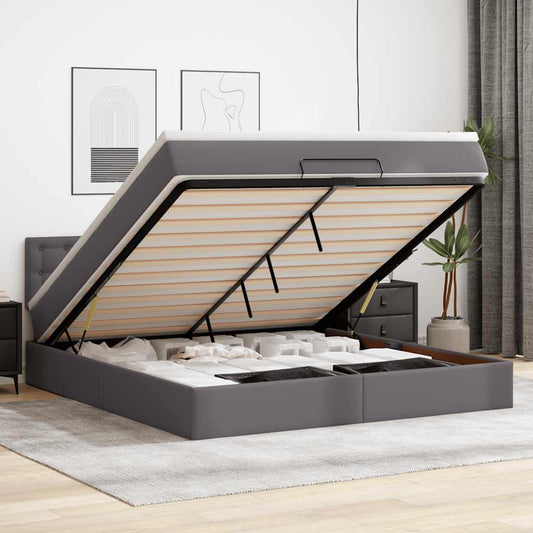 Ottoman-Bett mit Matratzen & LEDs Grau 180x200 cm Kunstleder