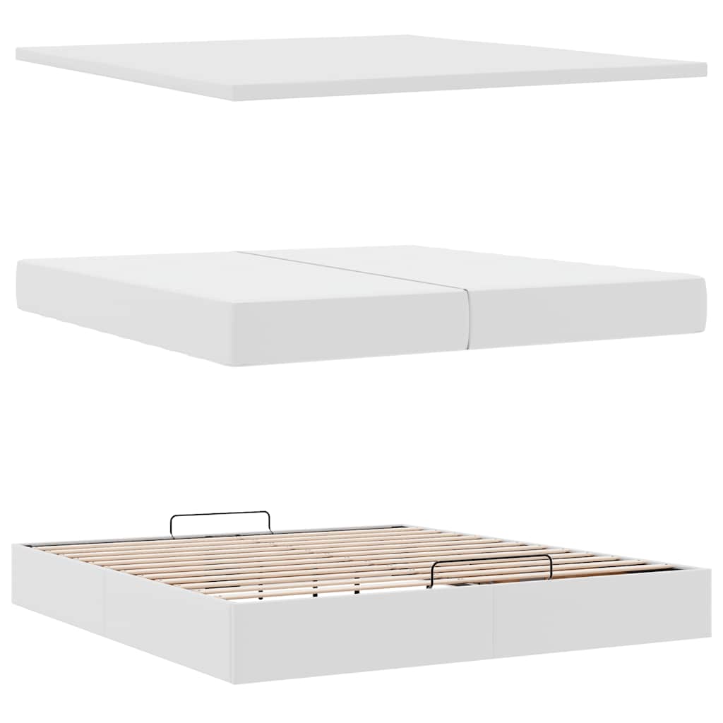 Ottoman-Bett mit Matratzen & LEDs Reinweiß 200x200cm Kunstleder
