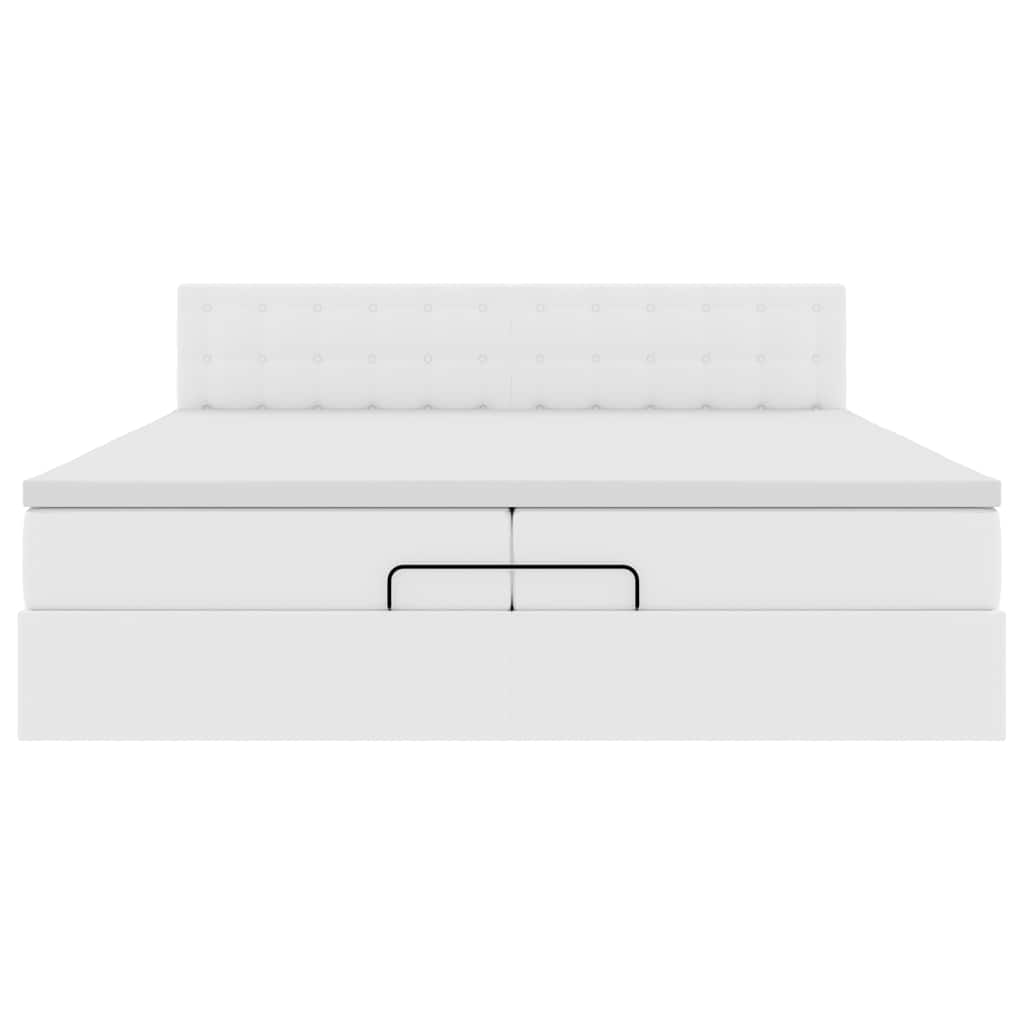 Ottoman-Bett mit Matratzen & LEDs Reinweiß 200x200cm Kunstleder