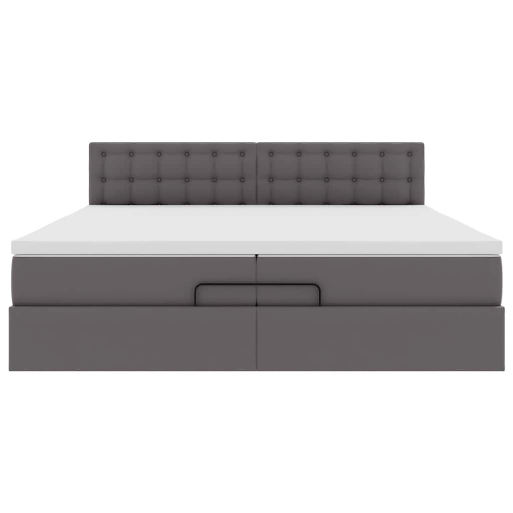 Ottoman-Bett mit Matratzen & LEDs Grau 200x200 cm Kunstleder