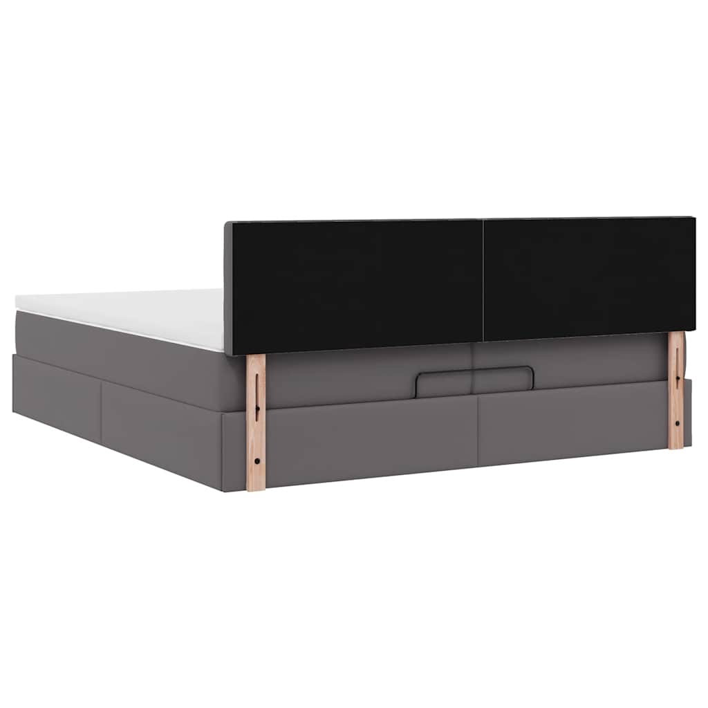 Ottoman-Bett mit Matratzen & LEDs Grau 200x200 cm Kunstleder