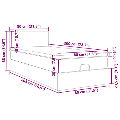 Ottomane Bett mit Matratze & LEDs Hellgrau 80x200 cm Stoff