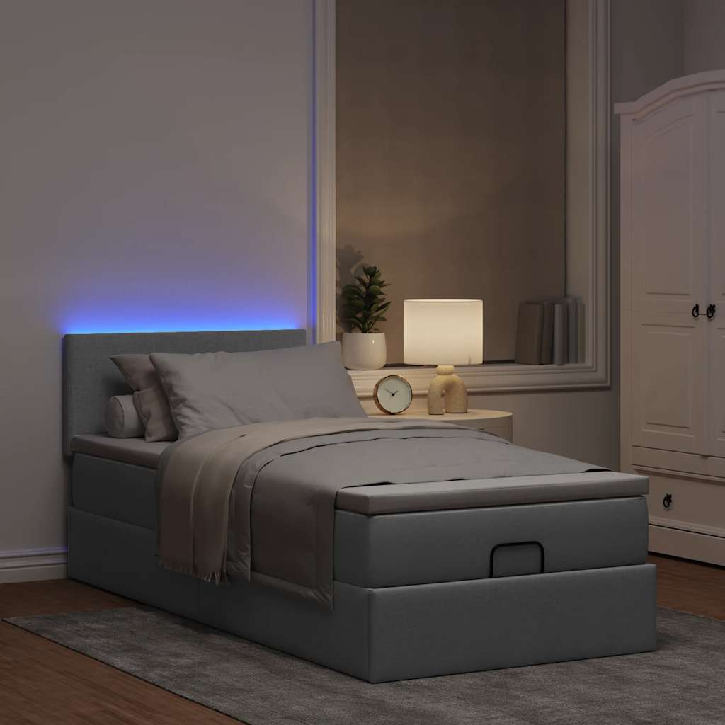 Ottomane Bett mit Matratze & LEDs Hellgrau 80x200 cm Stoff