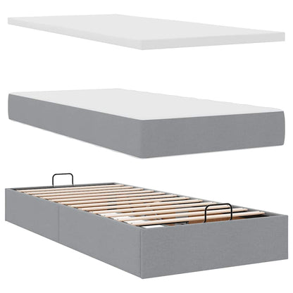 Ottomane Bett mit Matratze & LEDs Hellgrau 80x200 cm Stoff