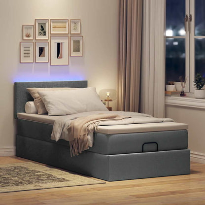 Ottomane Bett mit Matratze & LEDs Dunkelgrau 80x200 cm Stoff