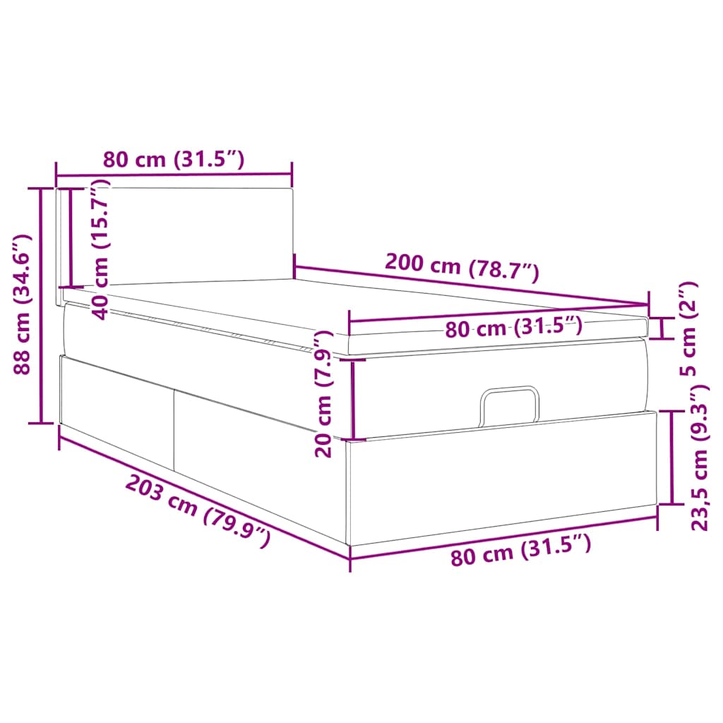Ottomane Bett mit Matratze & LEDs Dunkelgrau 80x200 cm Stoff