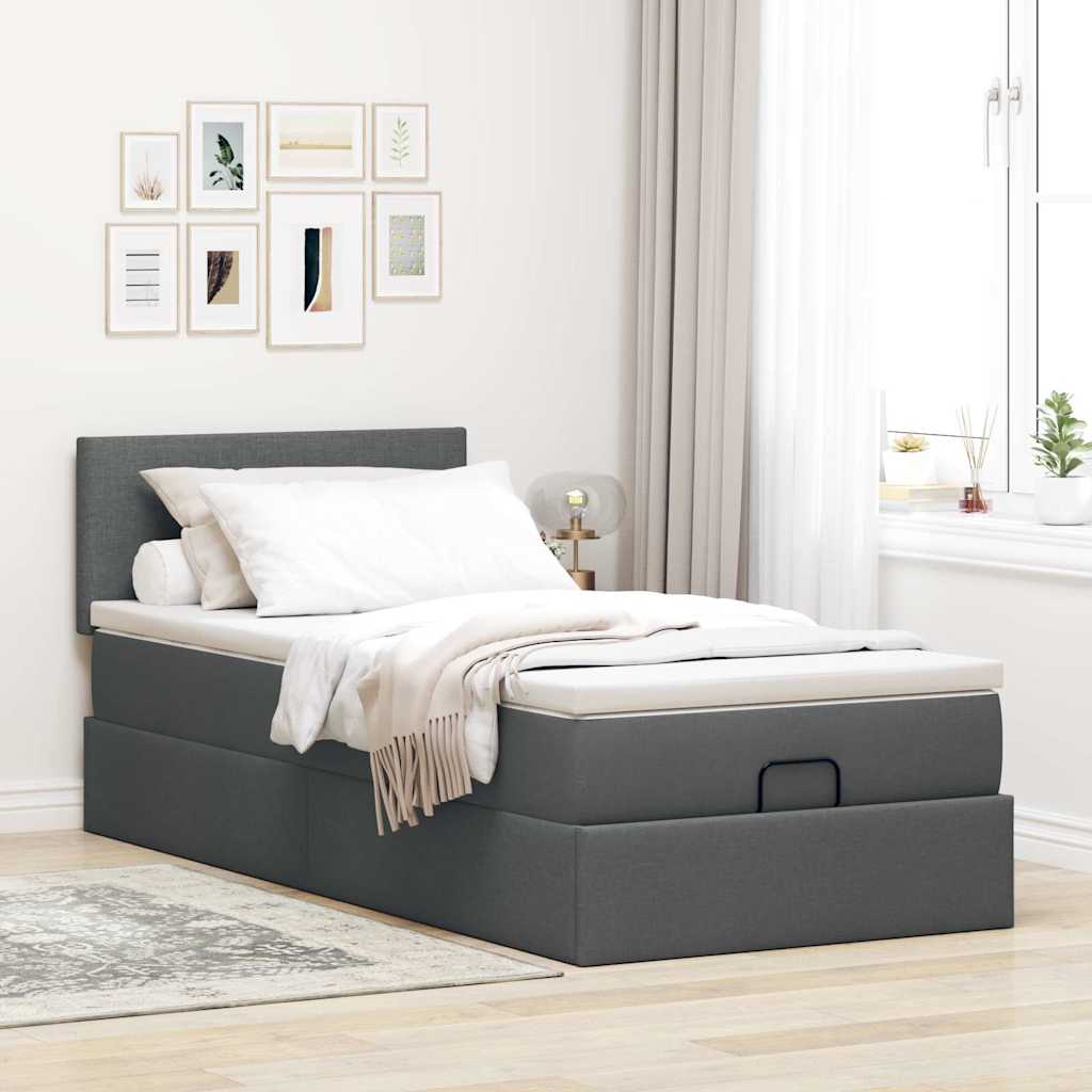Ottomane Bett mit Matratze & LEDs Dunkelgrau 80x200 cm Stoff