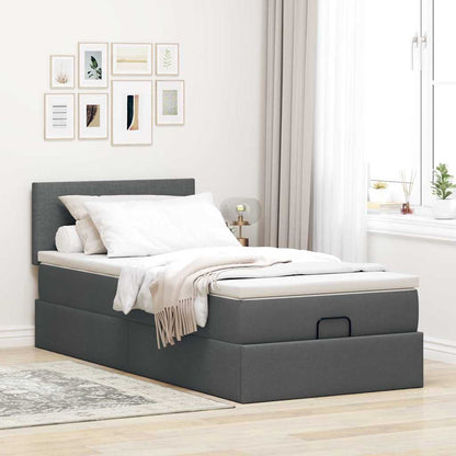 Ottomane Bett mit Matratze & LEDs Dunkelgrau 80x200 cm Stoff