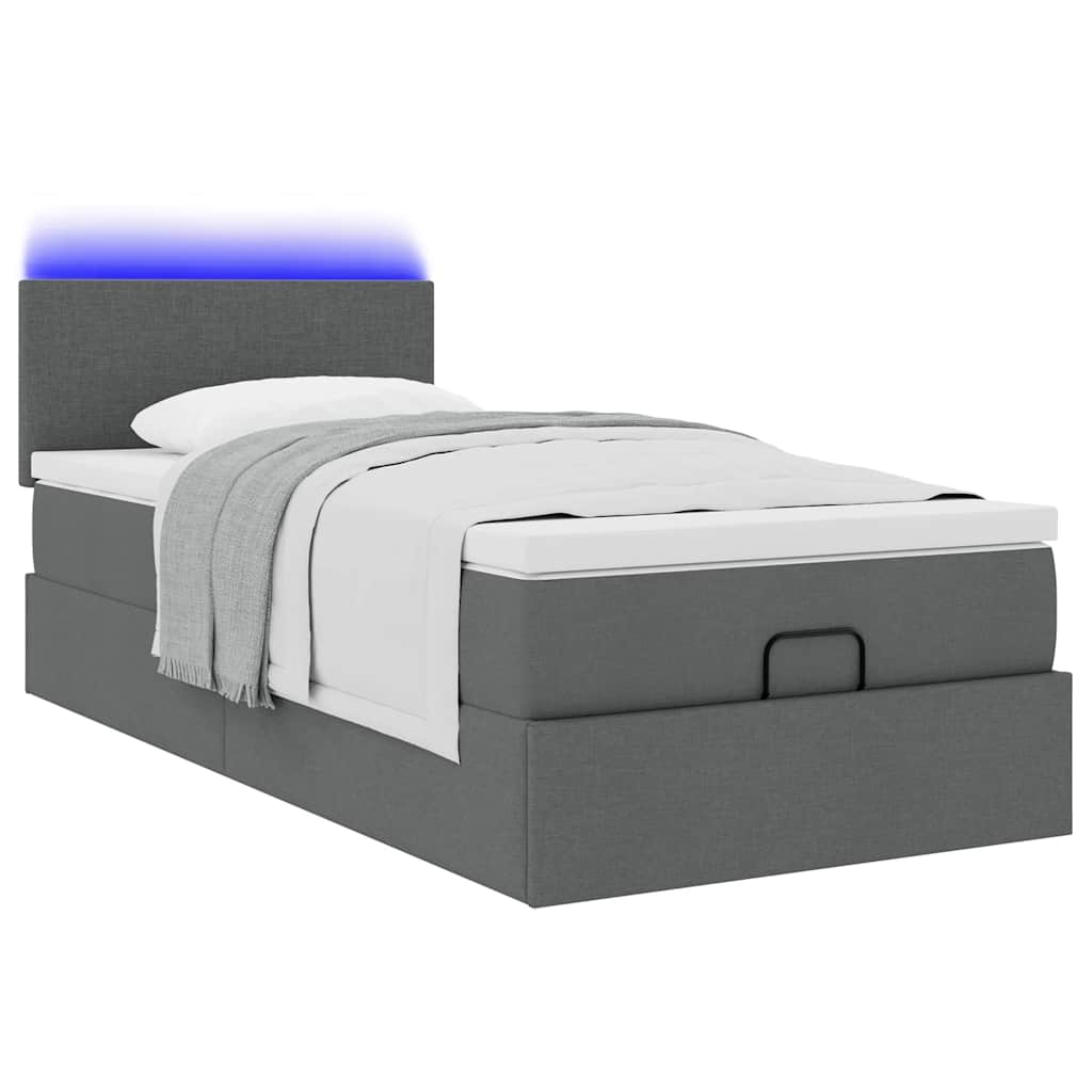 Ottomane Bett mit Matratze & LEDs Dunkelgrau 80x200 cm Stoff