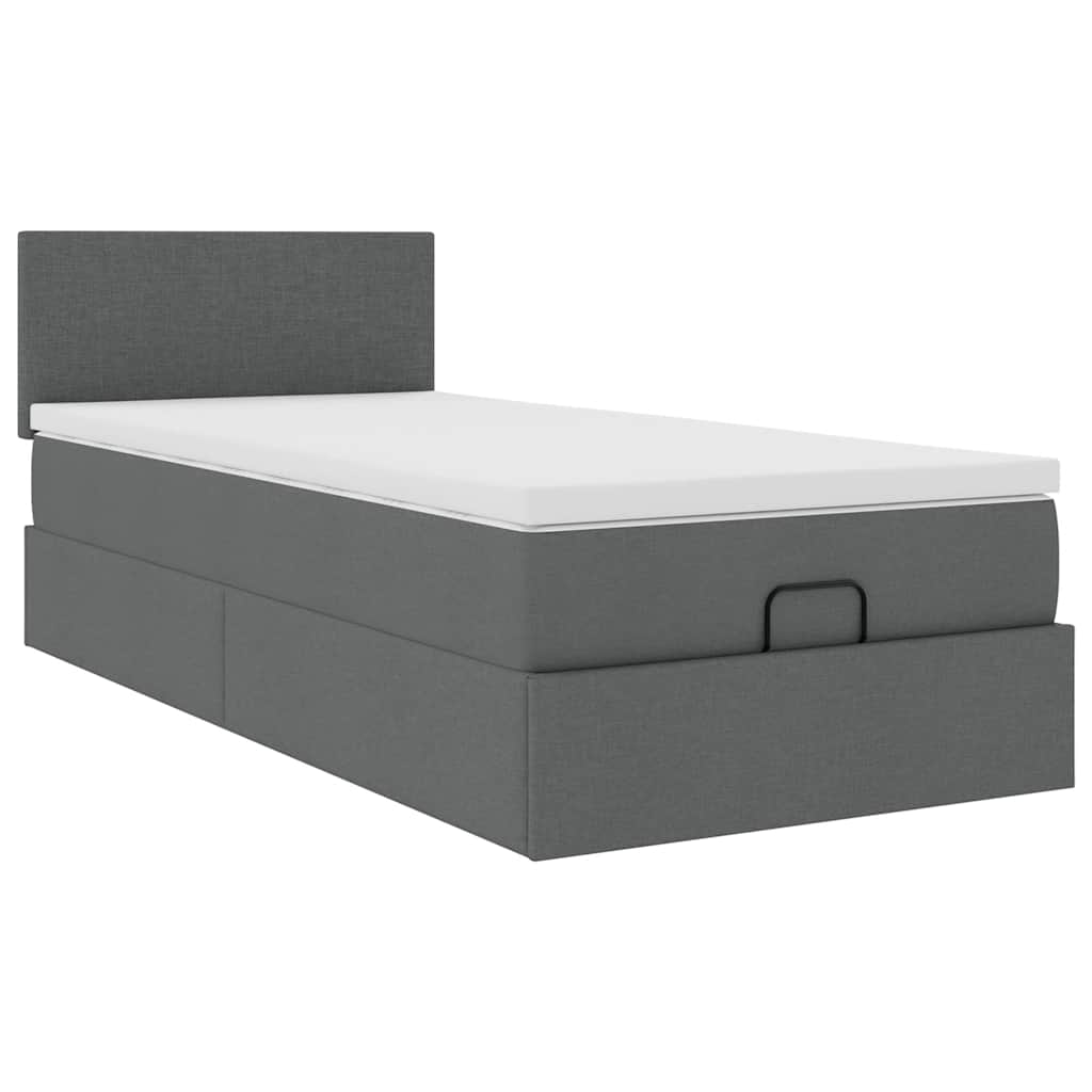 Ottomane Bett mit Matratze & LEDs Dunkelgrau 80x200 cm Stoff