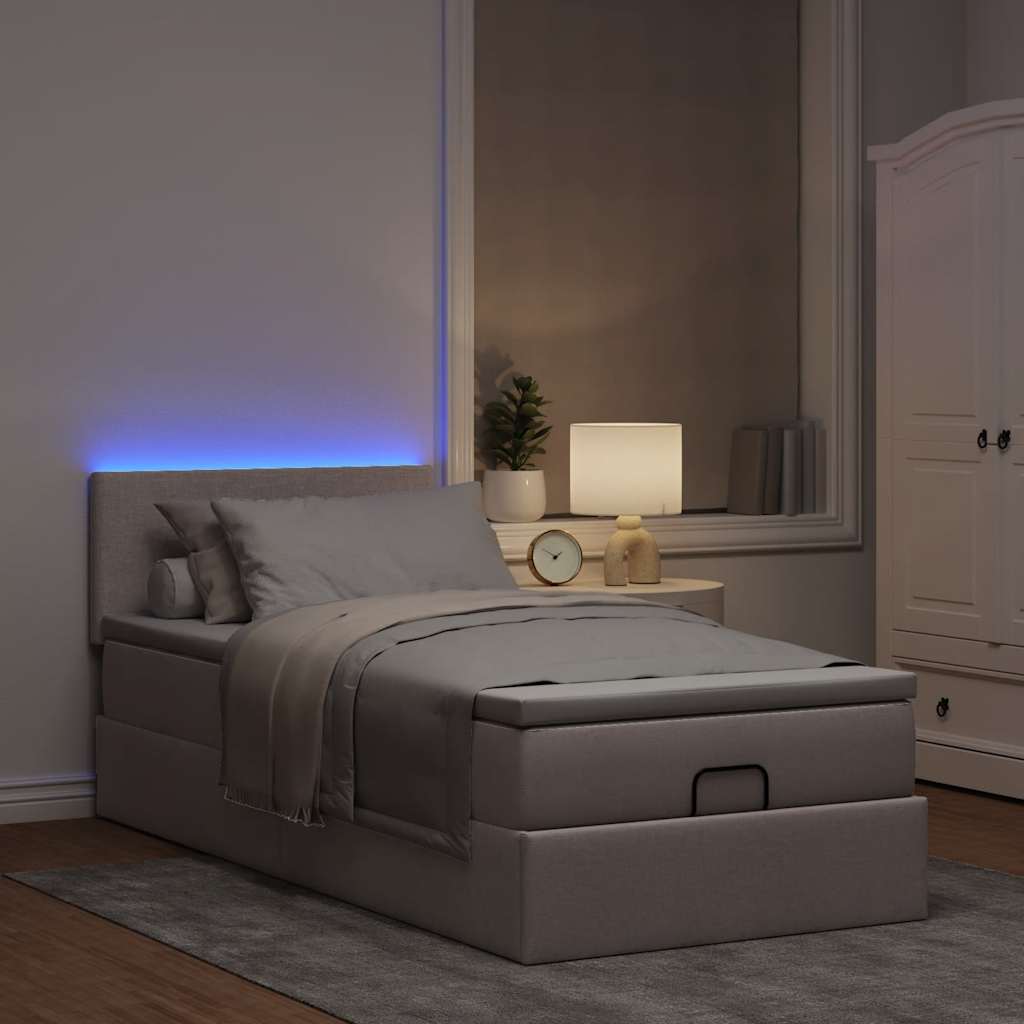 Ottoman-Bett mit Matratze & LEDs Taupe 80x200 cm Stoff