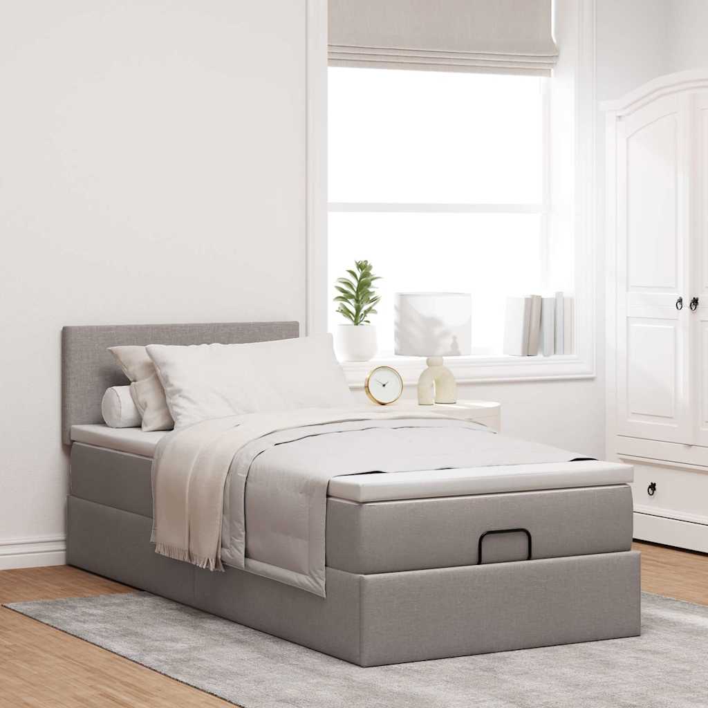Ottoman-Bett mit Matratze & LEDs Taupe 80x200 cm Stoff