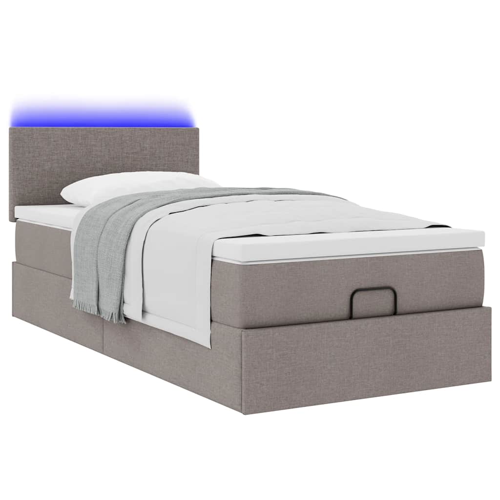 Ottoman-Bett mit Matratze & LEDs Taupe 80x200 cm Stoff