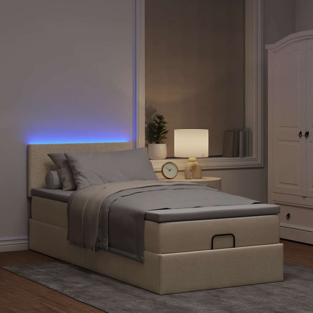 Ottoman-Bett mit Matratze & LEDs Creme 80x200 cm Stoff