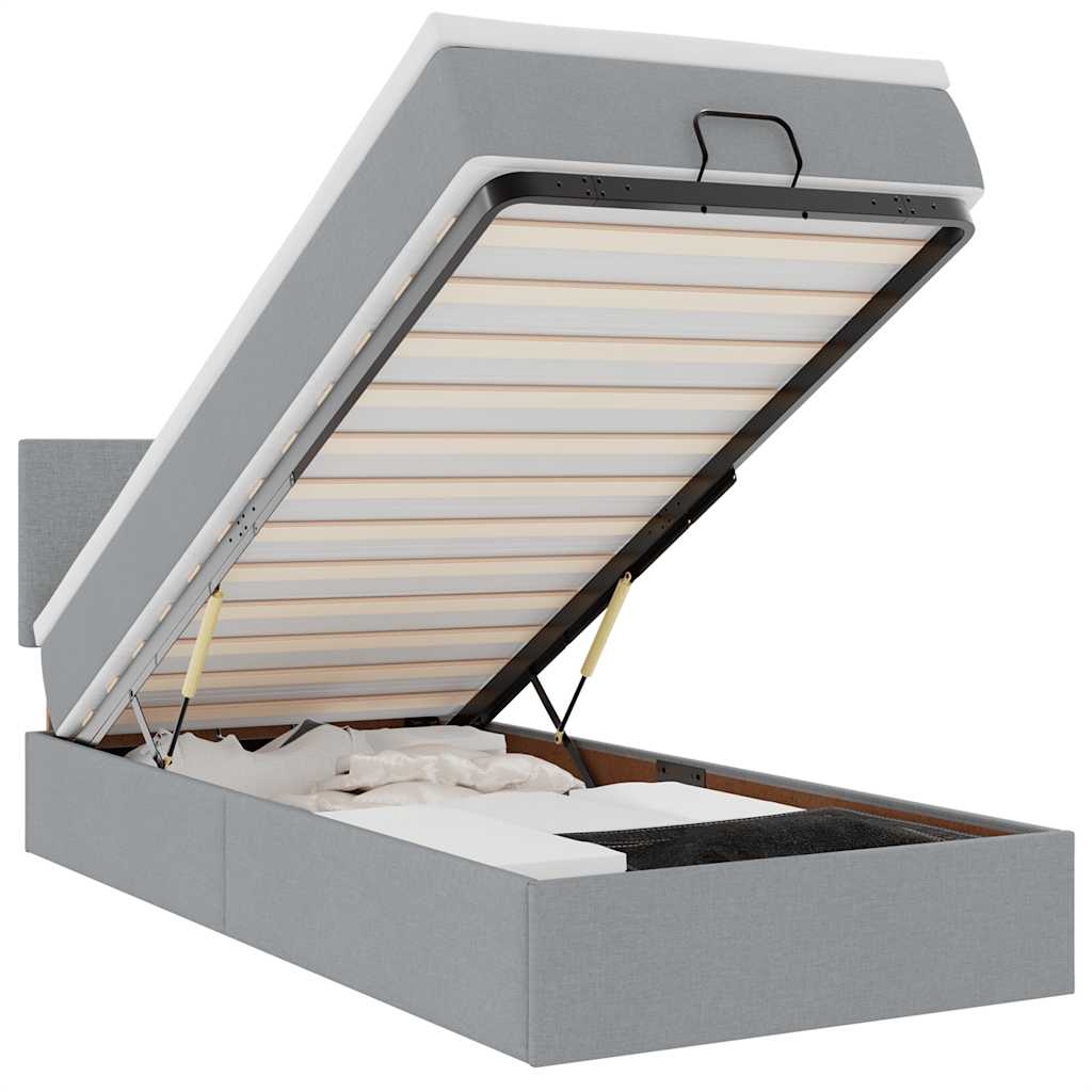 Ottoman-Bett mit Matratze & LEDs Hellgrau 90x190 cm Stoff