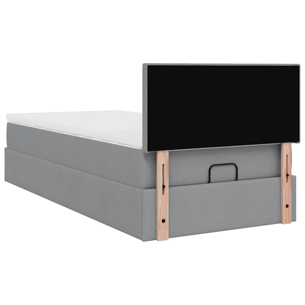 Ottoman-Bett mit Matratze & LEDs Hellgrau 90x190 cm Stoff