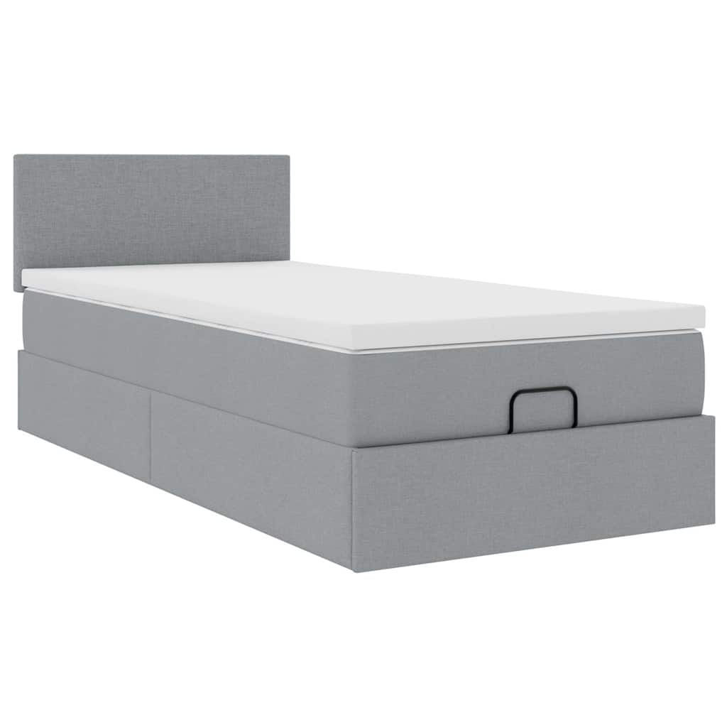 Ottoman-Bett mit Matratze & LEDs Hellgrau 90x190 cm Stoff