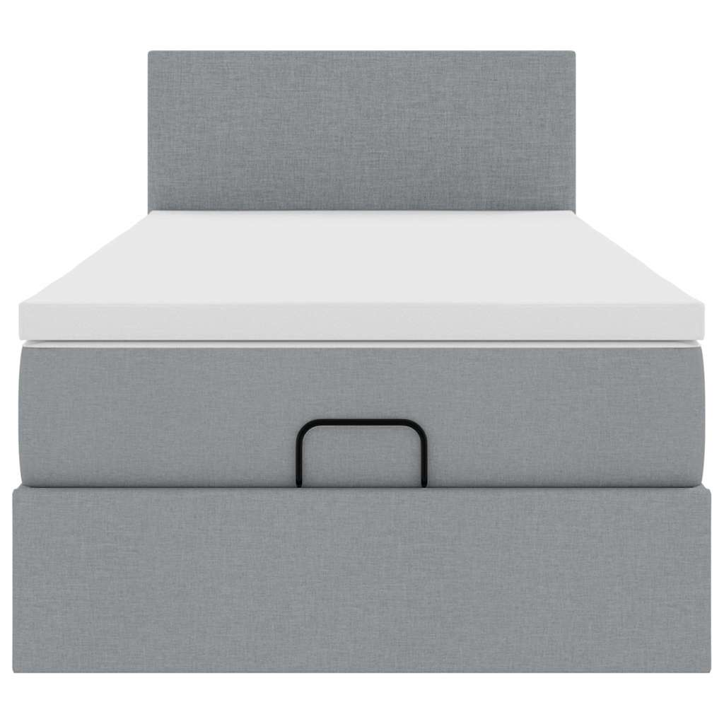 Ottoman-Bett mit Matratze & LEDs Hellgrau 90x190 cm Stoff