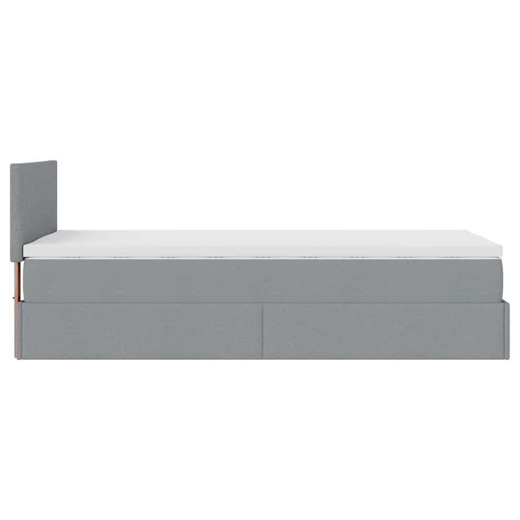 Ottoman-Bett mit Matratze & LEDs Hellgrau 90x190 cm Stoff