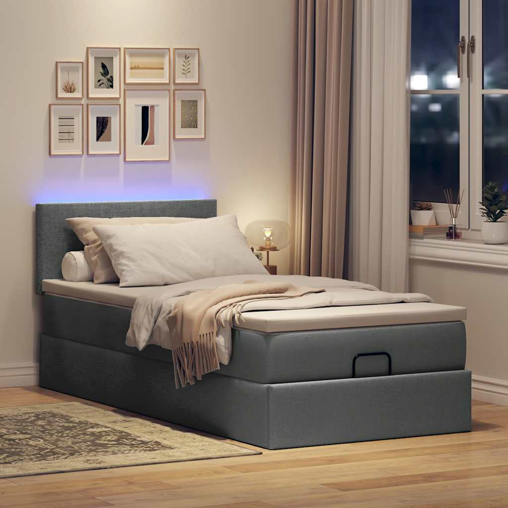 Ottoman-Bett mit Matratze & LEDs Dunkelgrau 90x190 cm Stoff