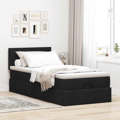 Ottoman-Bett mit Matratze & LEDs Schwarz 90x190 cm Stoff
