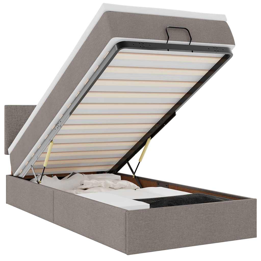 Ottoman-Bett mit Matratze & LEDs Taupe 90x190 cm Stoff
