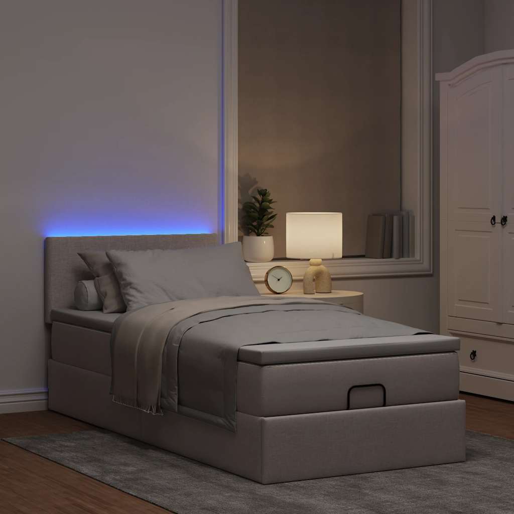 Ottoman-Bett mit Matratze & LEDs Taupe 90x190 cm Stoff