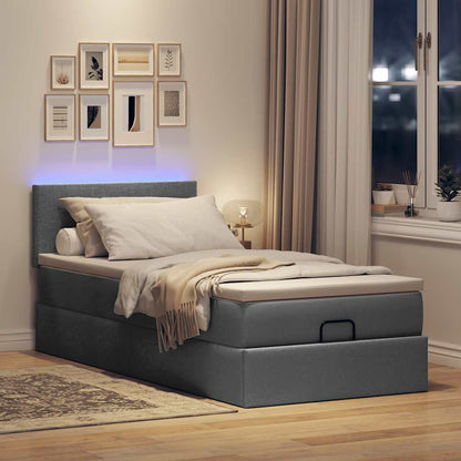 Ottomane Bett mit Matratze & LEDs Dunkelgrau 90x200 cm Stoff