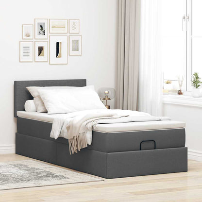 Ottomane Bett mit Matratze & LEDs Dunkelgrau 90x200 cm Stoff