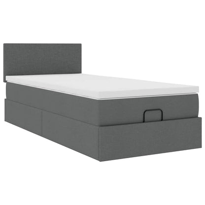 Ottomane Bett mit Matratze & LEDs Dunkelgrau 90x200 cm Stoff