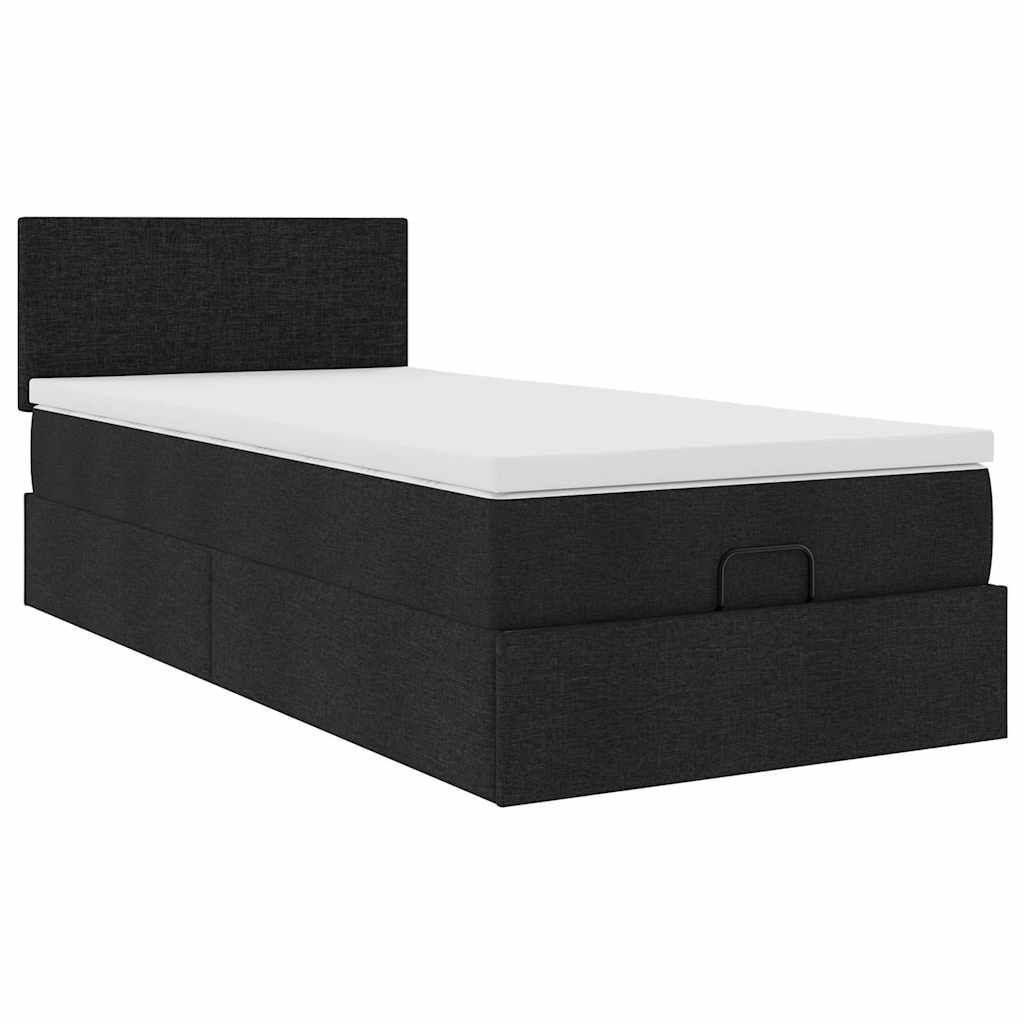 Ottoman-Bett mit Matratze & LEDs Schwarz 90x200 cm Stoff